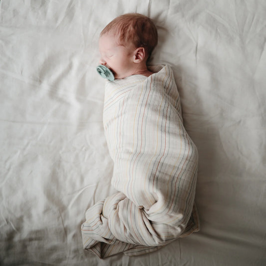Organic Cotton Muslin Swaddle Blanket - Retro Stripes